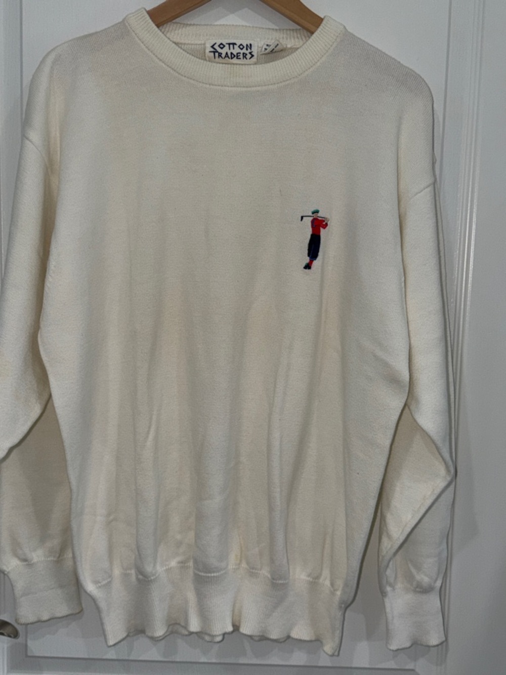 vintage Cotton Traders  cream  cotton sweater  embroidered golf motif large